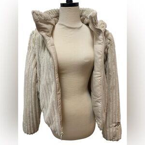 Reebok Cream ribbed-fleece bomber jacket